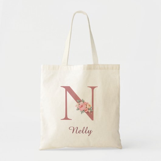 Persoonlijke bloemletter N-monogramtassen Tote Bag (Voorkant)