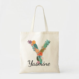 Persoonlijke bloemletter Y op canvas met eigen naa Tote Bag