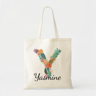 Persoonlijke bloemletter Y op canvas met eigen naa Tote Bag