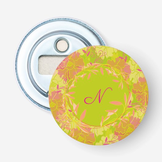 Persoonlijke bloemmotief button flesopener (Voorkant)
