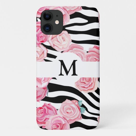 Persoonlijke bloemprint met zwart-wit dierenprint Case-Mate iPhone case (Achterkant)