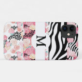 Persoonlijke bloemprint met zwart-wit dierprint Case-Mate iPhone case (Achterkant (horizontaal))