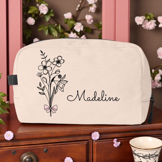 Persoonlijke bloemrijke bruidsmeisje licht perzik toilettasje