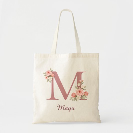Persoonlijke bloemrijke initiaal M tas (Voorkant)