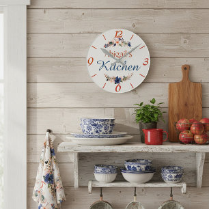 Persoonlijke bloemrijke keuken ronde klok