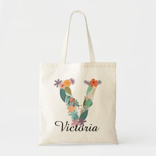 Persoonlijke bloemrijke monogram aangepaste naam l tote bag (Voorkant)