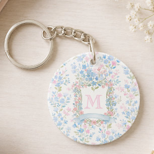 Persoonlijke bloemrijke monogram acryl sleutelhang sleutelhanger