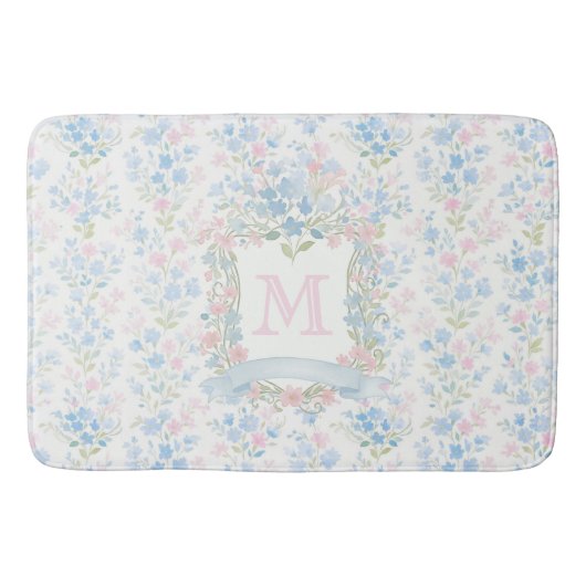 Persoonlijke bloemrijke monogram badmat (Voorkant)