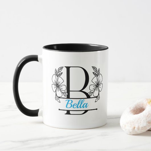 Persoonlijke bloemrijke monogram letter B mok - Op (Met donut)