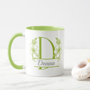 Persoonlijke bloemrijke monogram letter D mok - Op