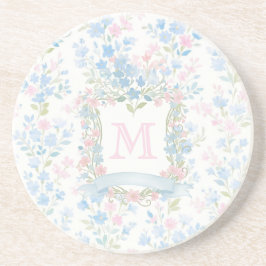 Persoonlijke bloemrijke monogram zandsteen onderze onderzetter