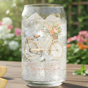 Persoonlijke bloemrijke vintage fiets blikvorm glas