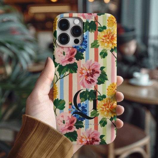 Persoonlijke bloemstreep monogram Case-Mate iPhone case