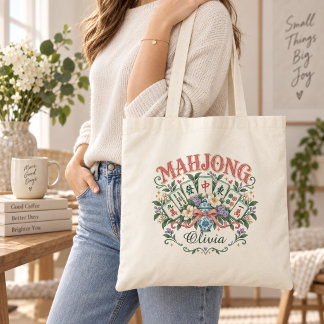 Persoonlijke bloemtas met naam voor Mahjong Tote Bag