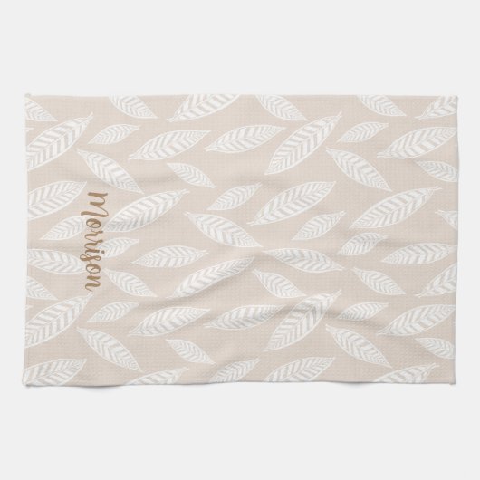 Persoonlijke Blokprint Bladeren Keuken Theedoek (Horizontaal)