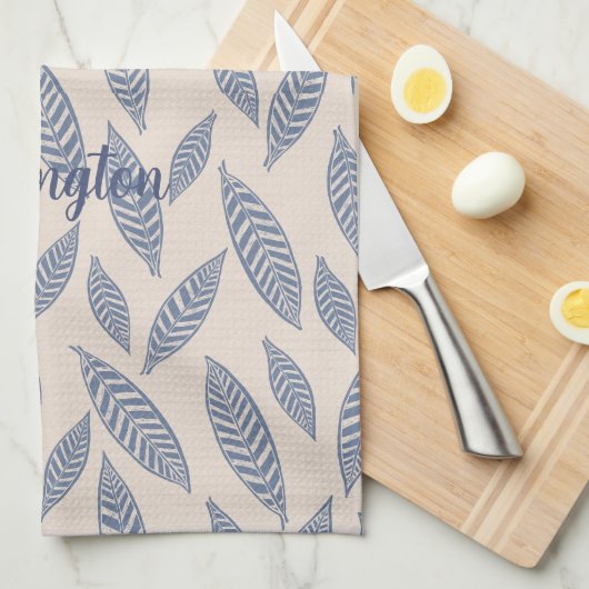 Persoonlijke Blokprint Bladeren Keuken Theedoek (Quarter Fold)