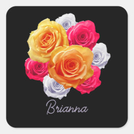 Persoonlijke Blooming Rozen Motif Square Sticker