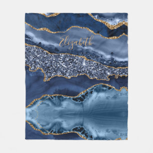 Persoonlijke Blue Gold Glitter Agate Marble Trendy Fleece Deken