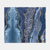 Persoonlijke Blue Gold Glitter Agate Marble Trendy Fleece Deken (Voorkant (Horizontaal))