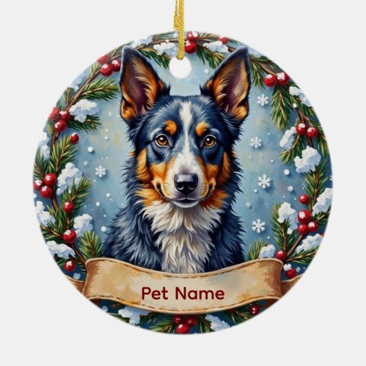 Persoonlijke Blue Heeler Kerstmis Keramisch Ornament (Achterkant)