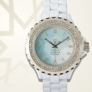 Persoonlijke Blue Marble dames horloge met rijnste