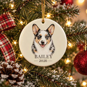 Persoonlijke Blue Merle Corgi Naam & Jaar Keramisch Ornament