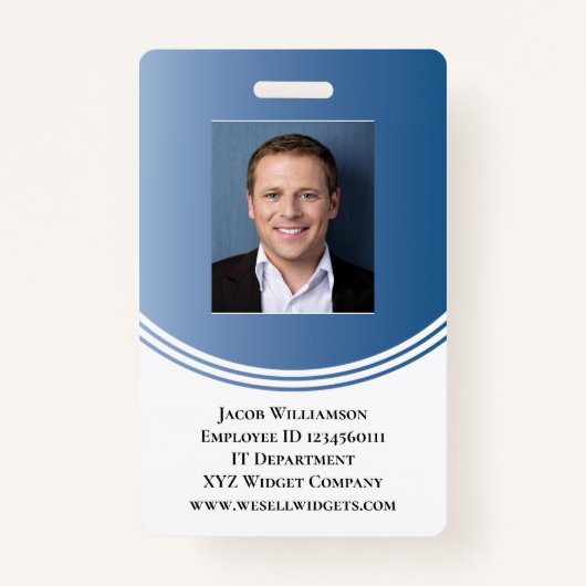 Persoonlijke Blue Modern Business Employee Foto Badge (Voorkant)
