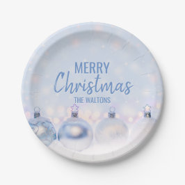Persoonlijke BLUE White MERRY CHRISTMAS Ornaments Papieren Bordje