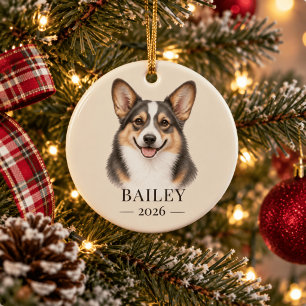 Persoonlijke Bluie Corgi Naam & Jaar Keramisch Ornament
