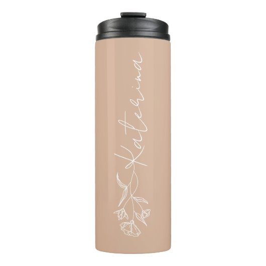 Persoonlijke Blush Pink Floral Name Thermosbeker (Voorkant)