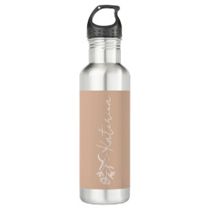Persoonlijke Blush Pink Floral Name Waterfles