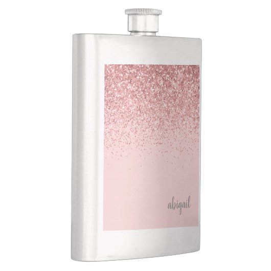 Persoonlijke Blush Roze Glitter Monogram Naam Flacon (Rechts)