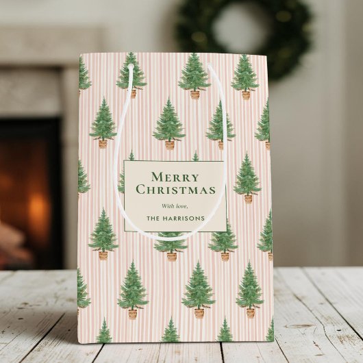 Persoonlijke Blush Streep Kerstbomen Vakantie Medium Cadeauzakje