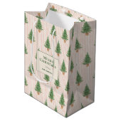 Persoonlijke Blush Streep Kerstbomen Vakantie Medium Cadeauzakje (Voorkant Gekanteld)