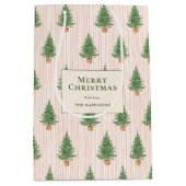 Persoonlijke Blush Streep Kerstbomen Vakantie Medium Cadeauzakje (Voorkant)