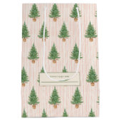 Persoonlijke Blush Streep Kerstbomen Vakantie Medium Cadeauzakje (Achterkant)