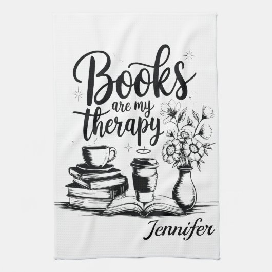 Persoonlijke boeken zijn mijn therapie Boekenwurme Theedoek (Verticaal)