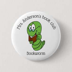 Persoonlijke Boekenclub Boekenwurm Ronde Button 5,7 Cm