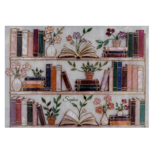 Persoonlijke Boekenliefhebber Snijplank Bloem Boek (Voorkant)
