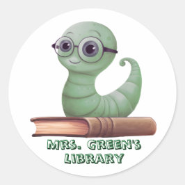 Persoonlijke Boekenwurm Boekstickers voor het Klas Ronde Sticker