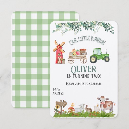 Persoonlijke boerderij verjaardagsuitnodigingskaar (Voorkant / Achterkant)