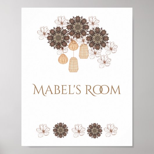 Persoonlijke Boho Bloem Meisjes Monogram Poster (Voorkant)