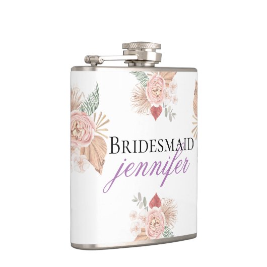 Persoonlijke Boho Bloemhart Wit Heupfles (Rechts)