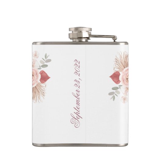 Persoonlijke Boho Bloemhart Wit Heupfles (Achterkant)