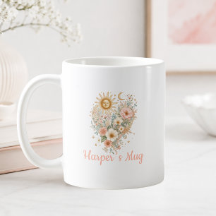 Persoonlijke Boho Bloemhart Zon Maan Mok