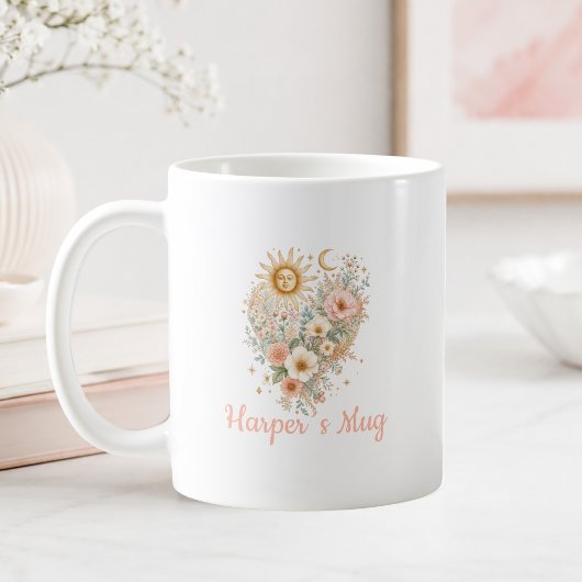 Persoonlijke Boho Bloemhart Zon Maan Mok