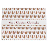 Persoonlijke Boho Bruine Roze Kerstbomen Groot Cadeauzakje (Voorkant)