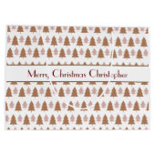 Persoonlijke Boho Bruine Roze Kerstbomen Groot Cadeauzakje (Achterkant)