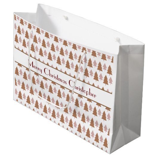 Persoonlijke Boho Bruine Roze Kerstbomen Groot Cadeauzakje (Voorkant Gekanteld)