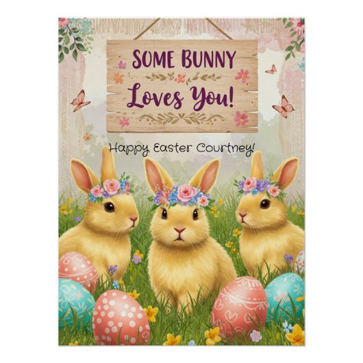 Persoonlijke Boho Bunny Pasen Poster voor Meisjes (Voorkant)